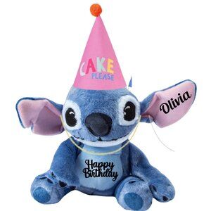Personalized Authentic Disney Stitch: "Happy Birthday" With Birthday Hat & Name